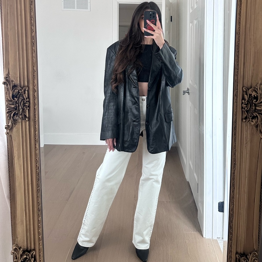 Women's Black Leather Blazer Jacket